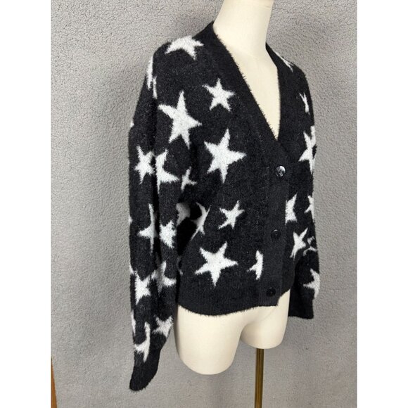 Madden Girl Juniors' Star Print Novelty Eyelash Button-Front Sweater Black M NWT - Picture 3 of 8